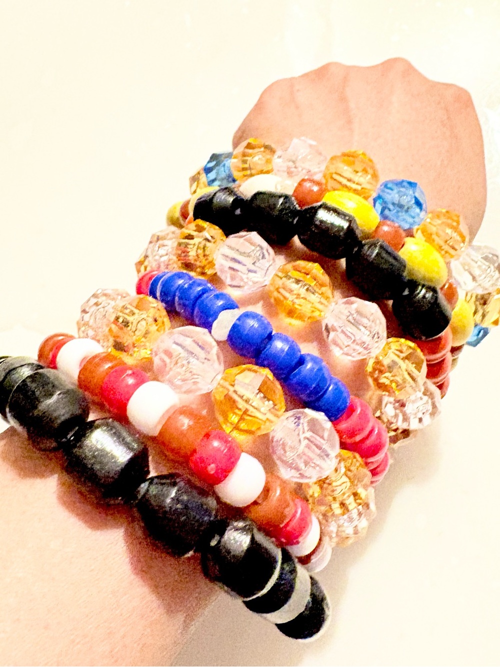 Colorful Glass Bead Stretch Bracelet Set of 8 - Multicolor